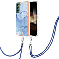 Custodia Silicone Gel Morbida Fantasia Modello Cover con Cinghia Cordino Mano YB7 per Samsung Galaxy S24 5G Blu