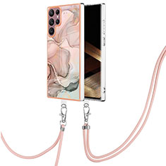 Custodia Silicone Gel Morbida Fantasia Modello Cover con Cinghia Cordino Mano YB7 per Samsung Galaxy S24 Ultra 5G Rosa
