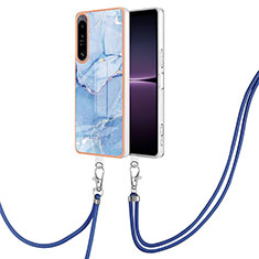 Custodia Silicone Gel Morbida Fantasia Modello Cover con Cinghia Cordino Mano YB7 per Sony Xperia 1 IV Blu