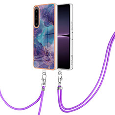 Custodia Silicone Gel Morbida Fantasia Modello Cover con Cinghia Cordino Mano YB7 per Sony Xperia 1 IV Viola