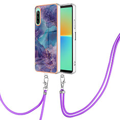 Custodia Silicone Gel Morbida Fantasia Modello Cover con Cinghia Cordino Mano YB7 per Sony Xperia 10 IV Viola