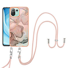 Custodia Silicone Gel Morbida Fantasia Modello Cover con Cinghia Cordino Mano YB7 per Xiaomi Mi 11 Lite 4G Rosa
