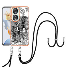 Custodia Silicone Gel Morbida Fantasia Modello Cover con Cinghia Cordino Mano YB8 per Huawei Honor 90 5G Grigio