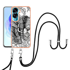 Custodia Silicone Gel Morbida Fantasia Modello Cover con Cinghia Cordino Mano YB8 per Huawei Honor 90 Lite 5G Grigio