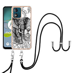 Custodia Silicone Gel Morbida Fantasia Modello Cover con Cinghia Cordino Mano YB8 per Motorola Moto E13 Grigio