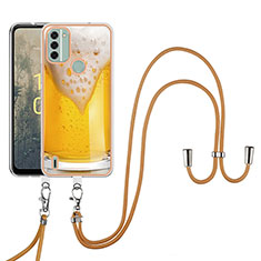 Custodia Silicone Gel Morbida Fantasia Modello Cover con Cinghia Cordino Mano YB8 per Nokia C31 Giallo