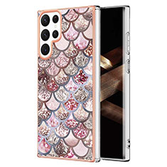 Custodia Silicone Gel Morbida Fantasia Modello Cover S01 per Samsung Galaxy S24 Ultra 5G Marrone