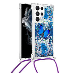 Custodia Silicone Gel Morbida Fantasia Modello Cover Y02B per Samsung Galaxy S22 Ultra 5G Blu