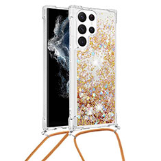 Custodia Silicone Gel Morbida Fantasia Modello Cover Y03B per Samsung Galaxy S22 Ultra 5G Oro