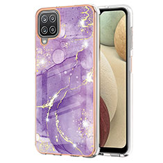 Custodia Silicone Gel Morbida Fantasia Modello Cover Y05B per Samsung Galaxy A12 5G Viola
