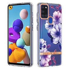 Custodia Silicone Gel Morbida Fantasia Modello Cover Y06B per Samsung Galaxy A21s Viola