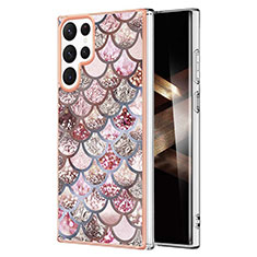 Custodia Silicone Gel Morbida Fantasia Modello Cover Y10B per Samsung Galaxy S24 Ultra 5G Marrone