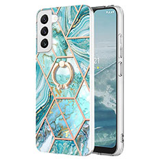 Custodia Silicone Gel Morbida Fantasia Modello Cover Y13B per Samsung Galaxy S22 Plus 5G Ciano