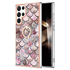 Custodia Silicone Gel Morbida Fantasia Modello Cover Y15B per Samsung Galaxy S24 Ultra 5G Marrone
