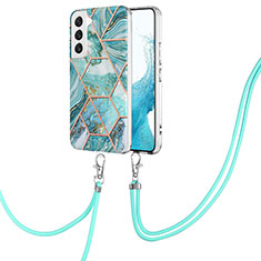 Custodia Silicone Gel Morbida Fantasia Modello Cover Y18B per Samsung Galaxy S21 FE 5G Ciano