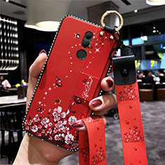 Custodia Silicone Gel Morbida Fiori Cover H08 per Huawei Mate 20 Lite Rosso