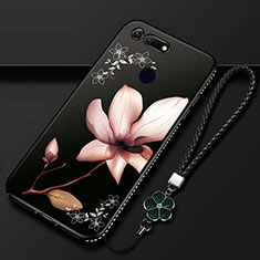 Custodia Silicone Gel Morbida Fiori Cover K01 per Huawei Honor V20 Nero