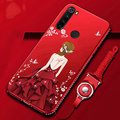 Custodia Silicone Gel Morbida Fiori Cover K01 per Xiaomi Redmi Note 8 (2021) Rosso