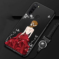 Custodia Silicone Gel Morbida Fiori Cover K01 per Xiaomi Redmi Note 8T Rosso e Nero