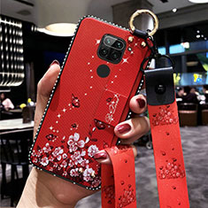 Custodia Silicone Gel Morbida Fiori Cover K01 per Xiaomi Redmi Note 9 Rosso