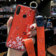Custodia Silicone Gel Morbida Fiori Cover K02 per Huawei Honor 20E Rosso