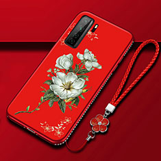 Custodia Silicone Gel Morbida Fiori Cover K02 per Huawei Nova 7 SE 5G Rosso
