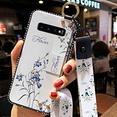 Custodia Silicone Gel Morbida Fiori Cover K02 per Samsung Galaxy S10 Plus Bianco
