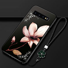 Custodia Silicone Gel Morbida Fiori Cover K03 per Samsung Galaxy S10 Plus Marrone