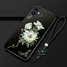 Custodia Silicone Gel Morbida Fiori Cover per Apple iPhone 12 Mini Nero