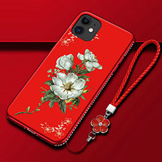 Custodia Silicone Gel Morbida Fiori Cover per Apple iPhone 12 Mini Rosso