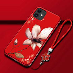 Custodia Silicone Gel Morbida Fiori Cover per Apple iPhone 12 Mini Rosso Rosa