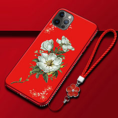 Custodia Silicone Gel Morbida Fiori Cover per Apple iPhone 12 Pro Rosso