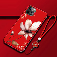 Custodia Silicone Gel Morbida Fiori Cover per Apple iPhone 12 Pro Rosso Rosa