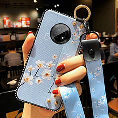 Custodia Silicone Gel Morbida Fiori Cover per Huawei Enjoy 20 Plus 5G Azzurro