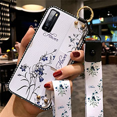 Custodia Silicone Gel Morbida Fiori Cover per Huawei Enjoy Z 5G Bianco