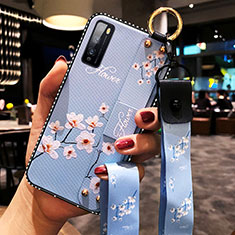 Custodia Silicone Gel Morbida Fiori Cover per Huawei Enjoy Z 5G Cielo Blu