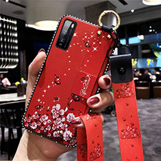 Custodia Silicone Gel Morbida Fiori Cover per Huawei Enjoy Z 5G Rosso