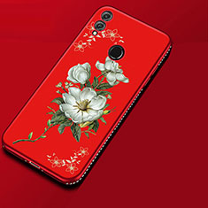 Custodia Silicone Gel Morbida Fiori Cover per Huawei Honor 8X Rosso
