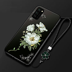 Custodia Silicone Gel Morbida Fiori Cover per Huawei Honor View 30 5G Nero