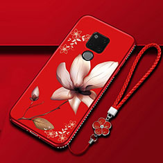 Custodia Silicone Gel Morbida Fiori Cover per Huawei Mate 20 X 5G Rosso Rosa