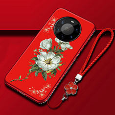 Custodia Silicone Gel Morbida Fiori Cover per Huawei Mate 40 Pro+ Plus Rosso