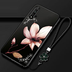 Custodia Silicone Gel Morbida Fiori Cover per Huawei Nova 5 Pro Marrone