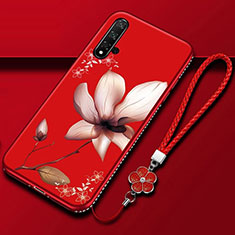 Custodia Silicone Gel Morbida Fiori Cover per Huawei Nova 5 Pro Rosso Rosa