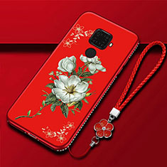 Custodia Silicone Gel Morbida Fiori Cover per Huawei Nova 5i Pro Rosso