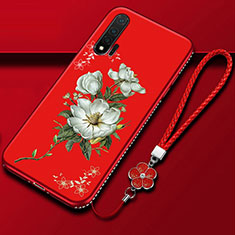 Custodia Silicone Gel Morbida Fiori Cover per Huawei Nova 6 5G Rosso