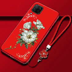 Custodia Silicone Gel Morbida Fiori Cover per Huawei Nova 6 SE Rosso