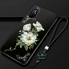 Custodia Silicone Gel Morbida Fiori Cover per Huawei Nova 8 5G Nero