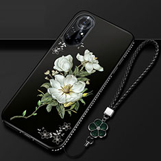 Custodia Silicone Gel Morbida Fiori Cover per Huawei Nova 8 Pro 5G Nero