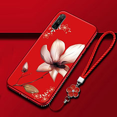 Custodia Silicone Gel Morbida Fiori Cover per Huawei P Smart Pro (2019) Rosso Rosa
