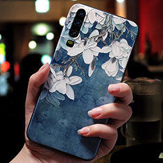 Custodia Silicone Gel Morbida Fiori Cover per Huawei P30 Blu